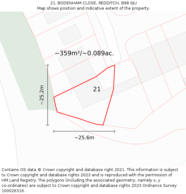 21, BODENHAM CLOSE, REDDITCH, B98 0JU: Plot and title map