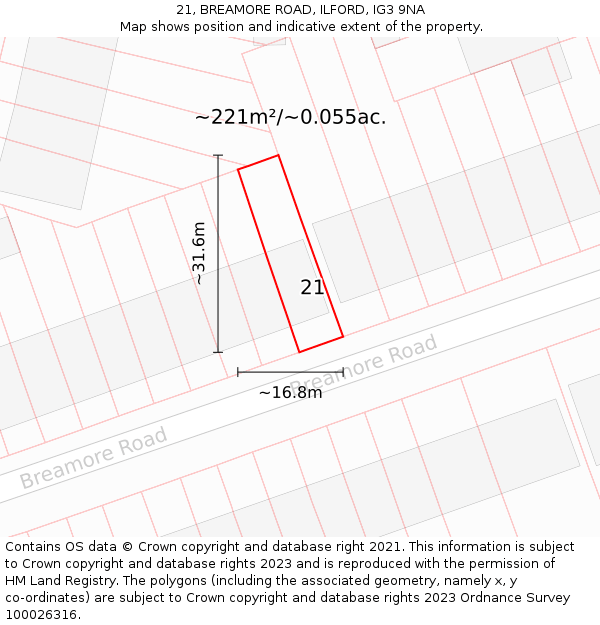 21, BREAMORE ROAD, ILFORD, IG3 9NA: Plot and title map