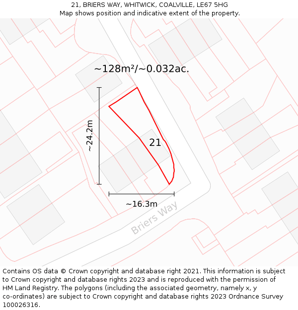 21, BRIERS WAY, WHITWICK, COALVILLE, LE67 5HG: Plot and title map