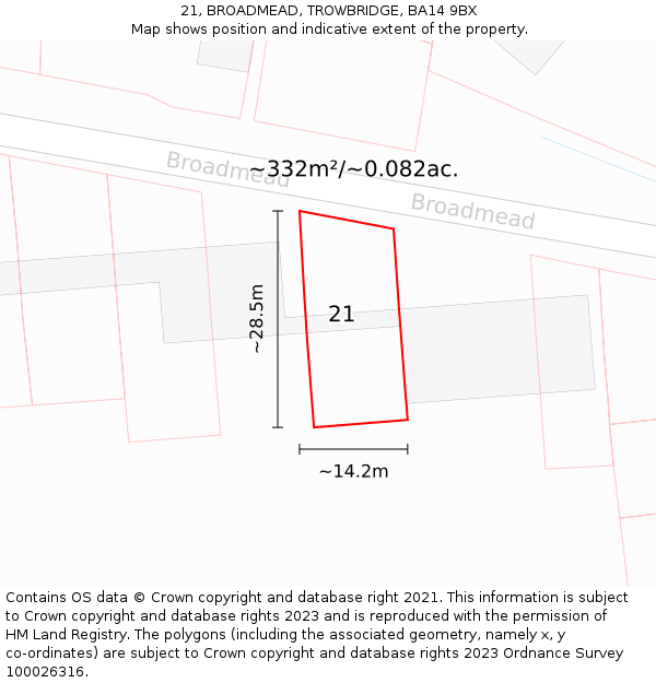 21, BROADMEAD, TROWBRIDGE, BA14 9BX: Plot and title map