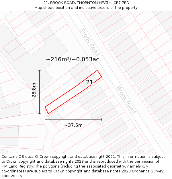 21, BROOK ROAD, THORNTON HEATH, CR7 7RD: Plot and title map