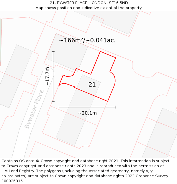 21, BYWATER PLACE, LONDON, SE16 5ND: Plot and title map