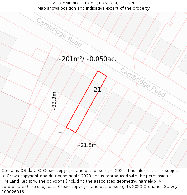 21, CAMBRIDGE ROAD, LONDON, E11 2PL: Plot and title map