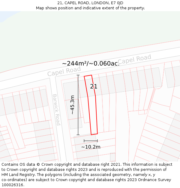 21, CAPEL ROAD, LONDON, E7 0JD: Plot and title map