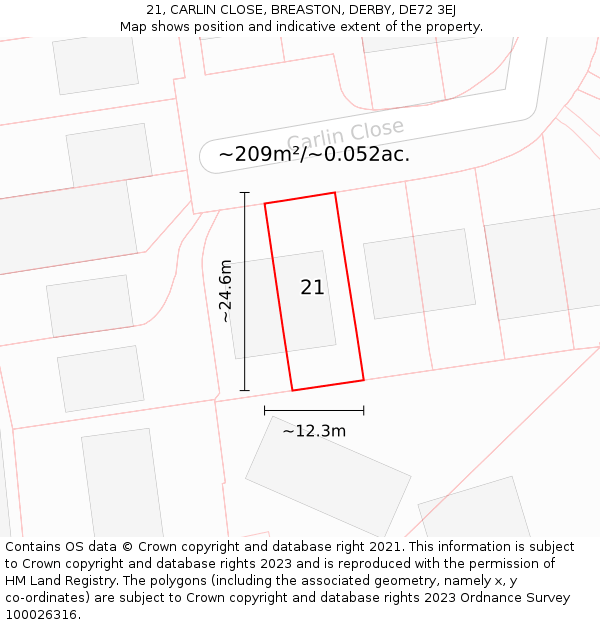 21, CARLIN CLOSE, BREASTON, DERBY, DE72 3EJ: Plot and title map