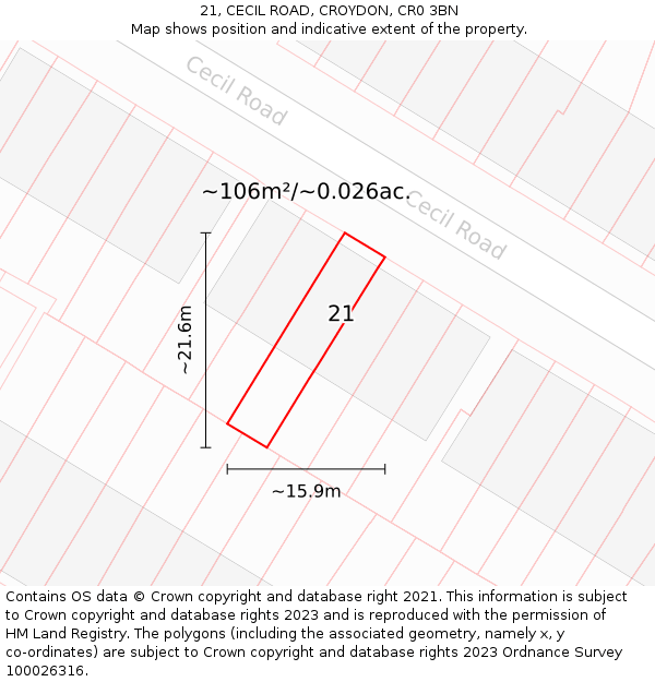 21, CECIL ROAD, CROYDON, CR0 3BN: Plot and title map