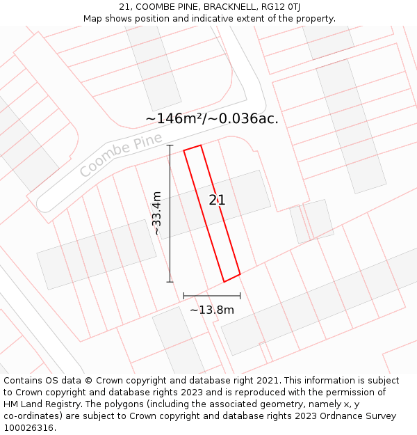 21, COOMBE PINE, BRACKNELL, RG12 0TJ: Plot and title map