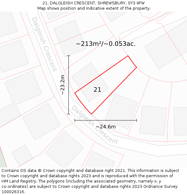 21, DALGLEISH CRESCENT, SHREWSBURY, SY3 9FW: Plot and title map