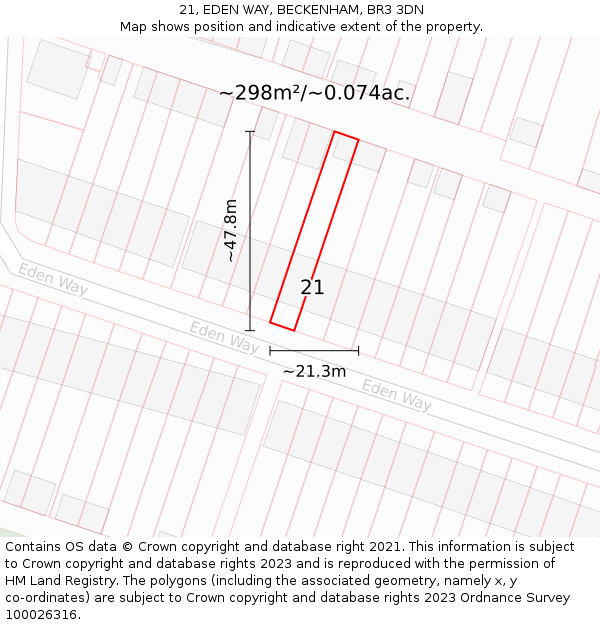 21, EDEN WAY, BECKENHAM, BR3 3DN: Plot and title map