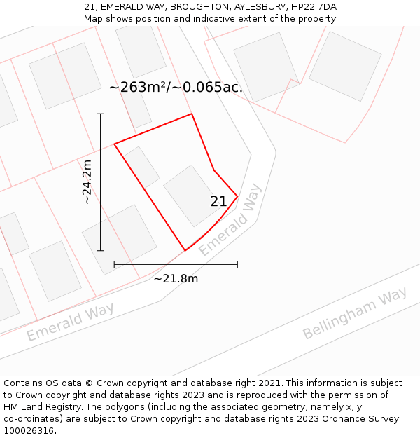 21, EMERALD WAY, BROUGHTON, AYLESBURY, HP22 7DA: Plot and title map