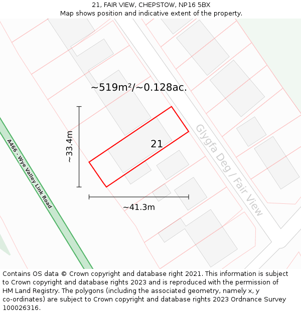 21, FAIR VIEW, CHEPSTOW, NP16 5BX: Plot and title map