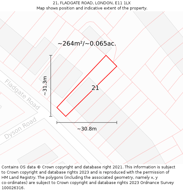 21, FLADGATE ROAD, LONDON, E11 1LX: Plot and title map