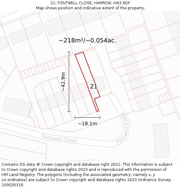 21, FONTWELL CLOSE, HARROW, HA3 6DF: Plot and title map