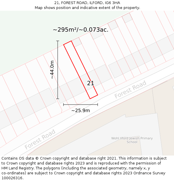 21, FOREST ROAD, ILFORD, IG6 3HA: Plot and title map