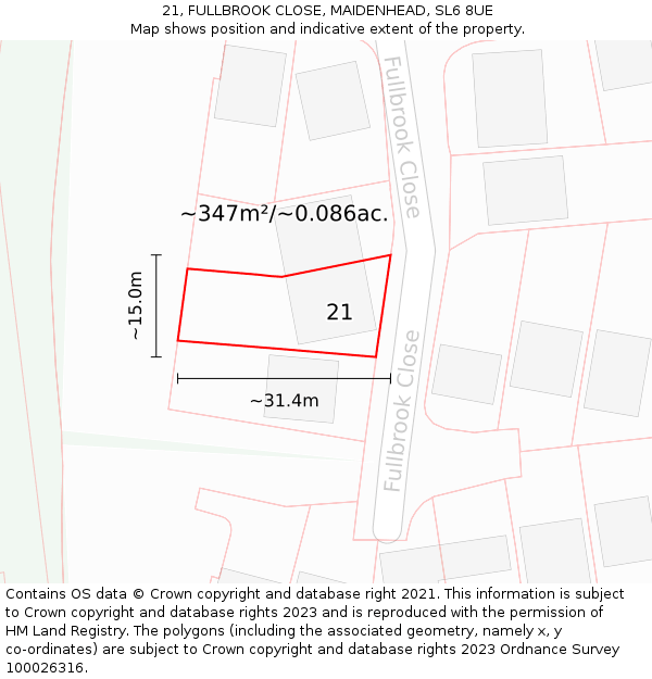 21, FULLBROOK CLOSE, MAIDENHEAD, SL6 8UE: Plot and title map