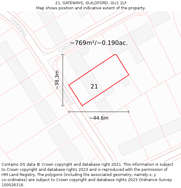 21, GATEWAYS, GUILDFORD, GU1 2LF: Plot and title map