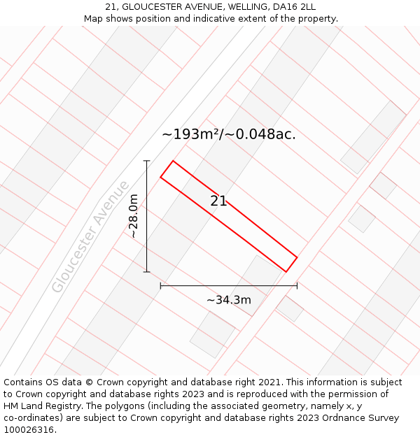 21, GLOUCESTER AVENUE, WELLING, DA16 2LL: Plot and title map