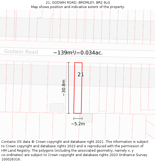 21, GODWIN ROAD, BROMLEY, BR2 9LG: Plot and title map