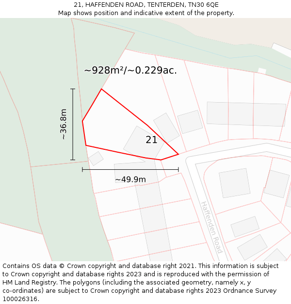 21, HAFFENDEN ROAD, TENTERDEN, TN30 6QE: Plot and title map