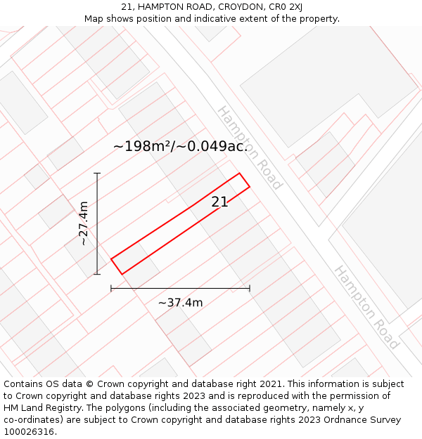 21, HAMPTON ROAD, CROYDON, CR0 2XJ: Plot and title map