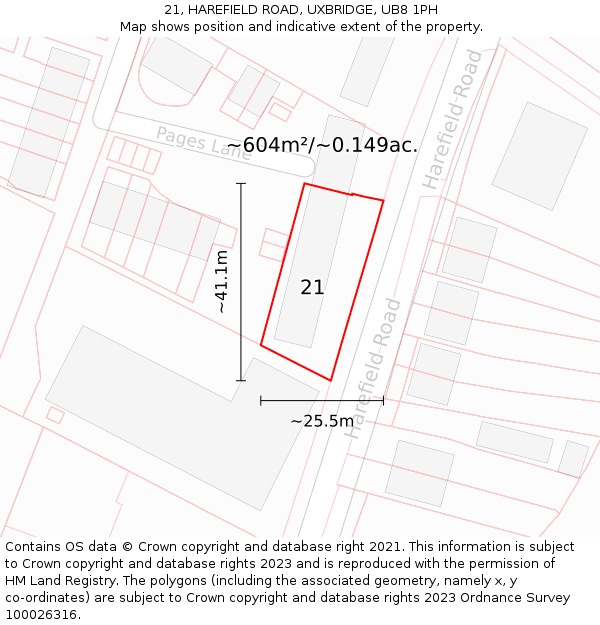 21, HAREFIELD ROAD, UXBRIDGE, UB8 1PH: Plot and title map