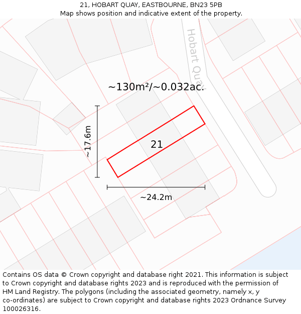 21, HOBART QUAY, EASTBOURNE, BN23 5PB: Plot and title map