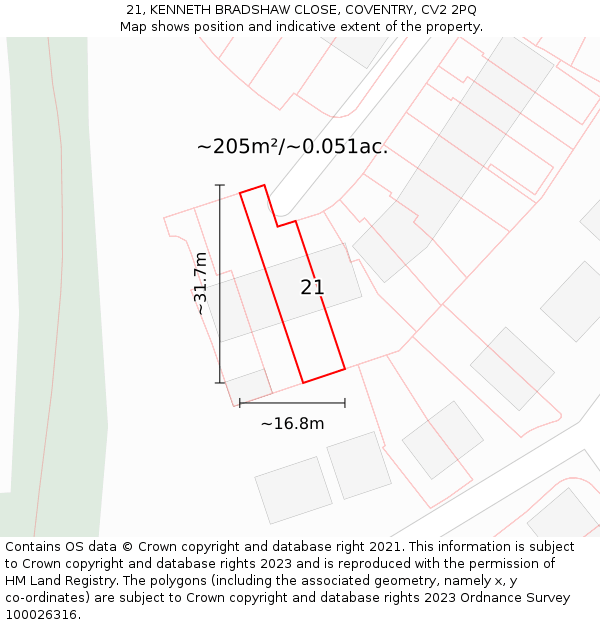 21, KENNETH BRADSHAW CLOSE, COVENTRY, CV2 2PQ: Plot and title map