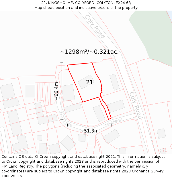 21, KINGSHOLME, COLYFORD, COLYTON, EX24 6RJ: Plot and title map