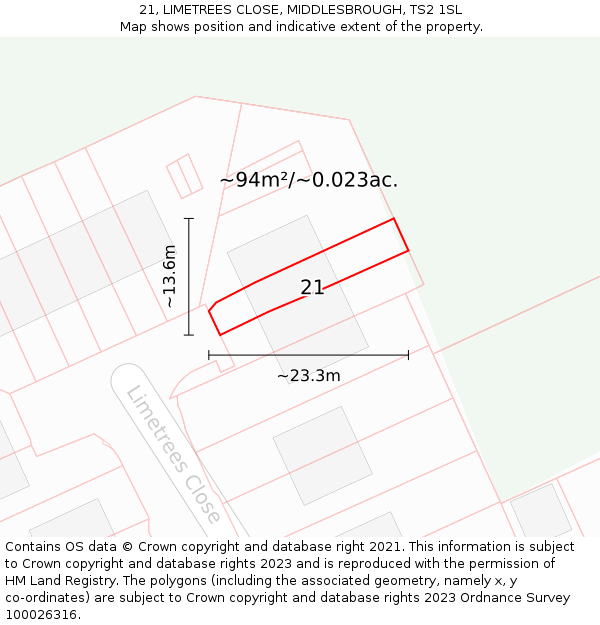 21, LIMETREES CLOSE, MIDDLESBROUGH, TS2 1SL: Plot and title map