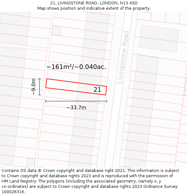 21, LIVINGSTONE ROAD, LONDON, N13 4SD: Plot and title map