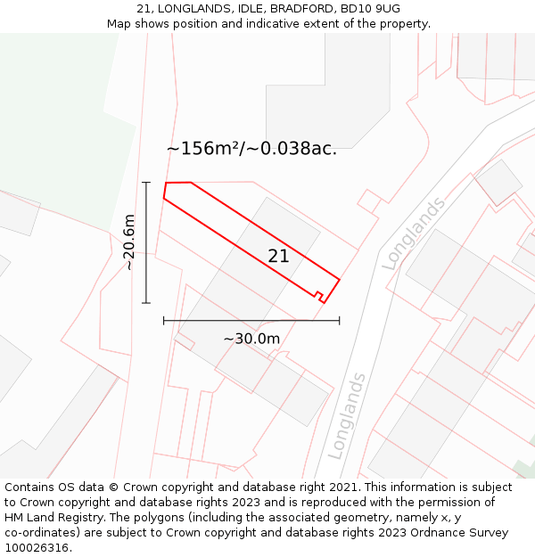 21, LONGLANDS, IDLE, BRADFORD, BD10 9UG: Plot and title map
