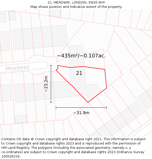 21, MEADWAY, LONDON, SW20 9HY: Plot and title map