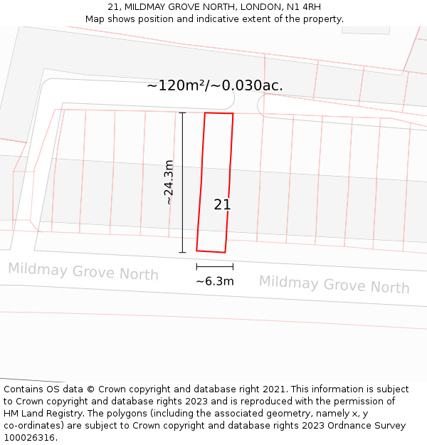21, MILDMAY GROVE NORTH, LONDON, N1 4RH: Plot and title map