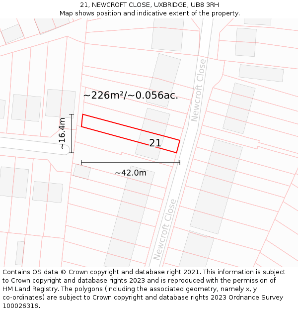 21, NEWCROFT CLOSE, UXBRIDGE, UB8 3RH: Plot and title map