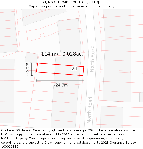 21, NORTH ROAD, SOUTHALL, UB1 2JH: Plot and title map