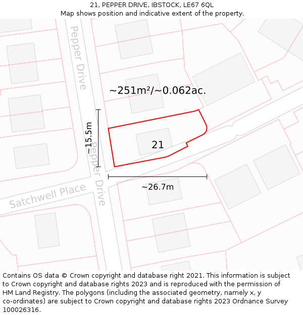 21, PEPPER DRIVE, IBSTOCK, LE67 6QL: Plot and title map