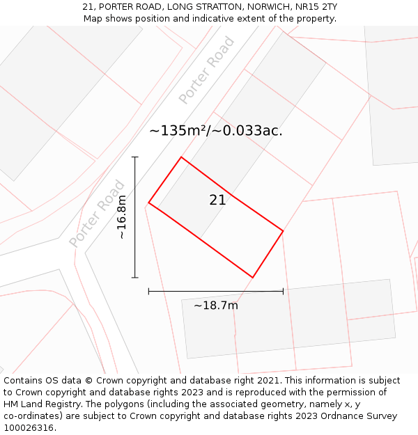21, PORTER ROAD, LONG STRATTON, NORWICH, NR15 2TY: Plot and title map
