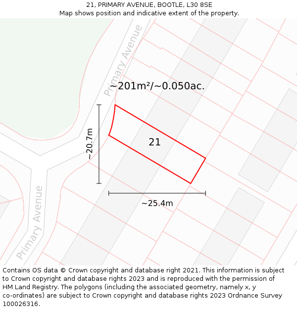 21, PRIMARY AVENUE, BOOTLE, L30 8SE: Plot and title map