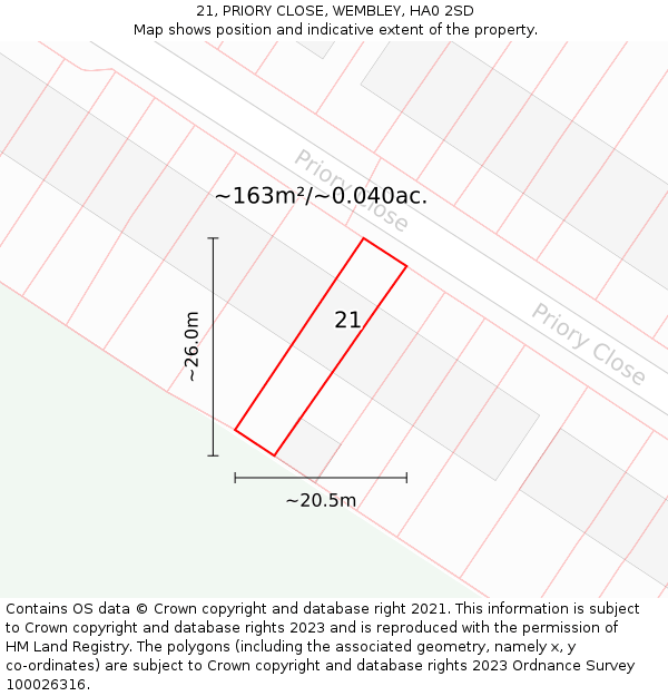 21, PRIORY CLOSE, WEMBLEY, HA0 2SD: Plot and title map