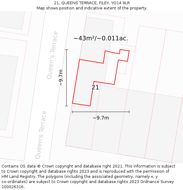 21, QUEENS TERRACE, FILEY, YO14 9LR: Plot and title map