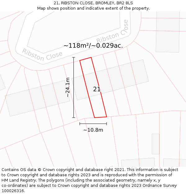 21, RIBSTON CLOSE, BROMLEY, BR2 8LS: Plot and title map