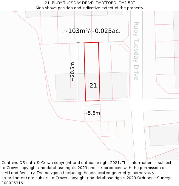 21, RUBY TUESDAY DRIVE, DARTFORD, DA1 5RE: Plot and title map