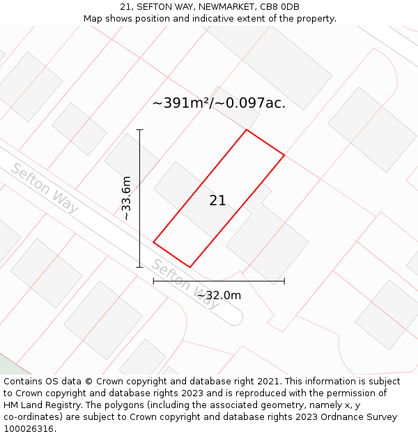 21, SEFTON WAY, NEWMARKET, CB8 0DB: Plot and title map