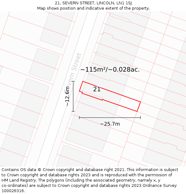 21, SEVERN STREET, LINCOLN, LN1 1SJ: Plot and title map