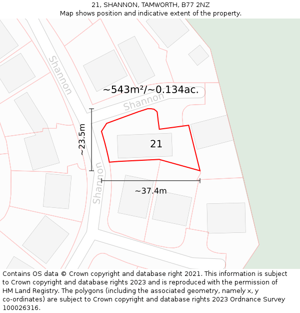 21, SHANNON, TAMWORTH, B77 2NZ: Plot and title map