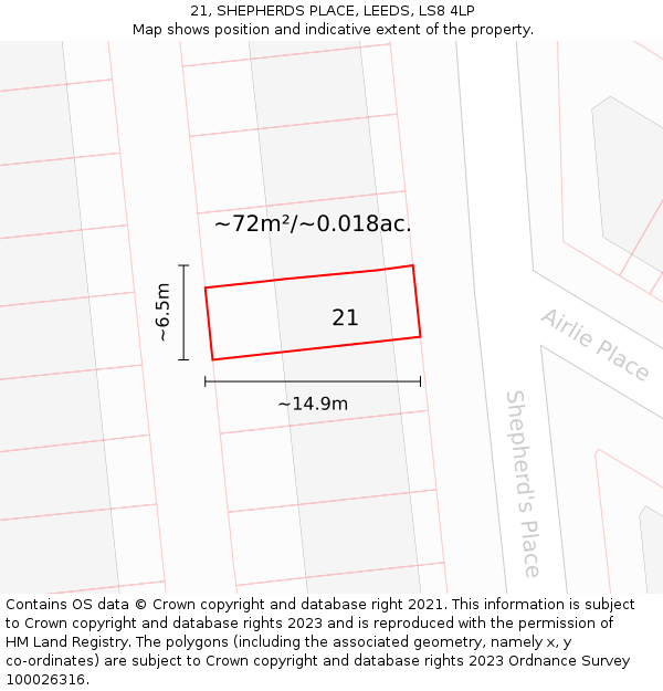21, SHEPHERDS PLACE, LEEDS, LS8 4LP: Plot and title map