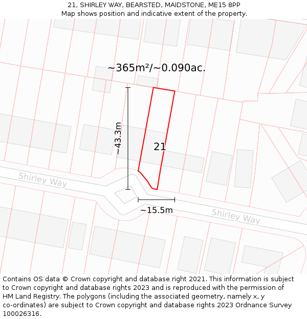 21, SHIRLEY WAY, BEARSTED, MAIDSTONE, ME15 8PP: Plot and title map