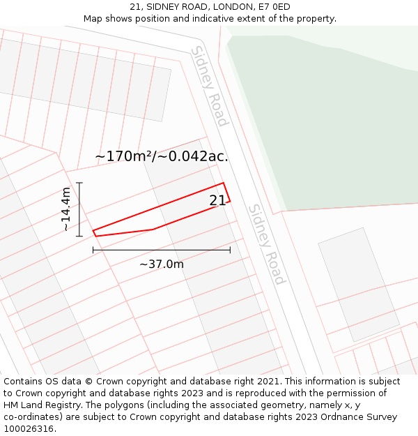 21, SIDNEY ROAD, LONDON, E7 0ED: Plot and title map