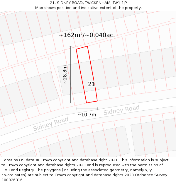 21, SIDNEY ROAD, TWICKENHAM, TW1 1JP: Plot and title map