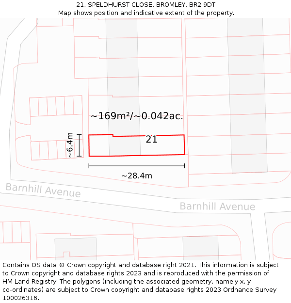 21, SPELDHURST CLOSE, BROMLEY, BR2 9DT: Plot and title map